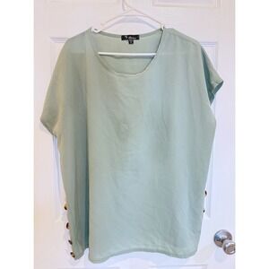 Rainbow Button Accent Top Blouse‎ Casual Short Sleeve Shirt 2X